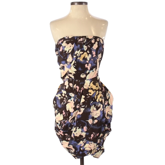 Asos Abstract Floral Strapless Draped Trapeze Cocktail Tulip Style Dress - Picture 1 of 16